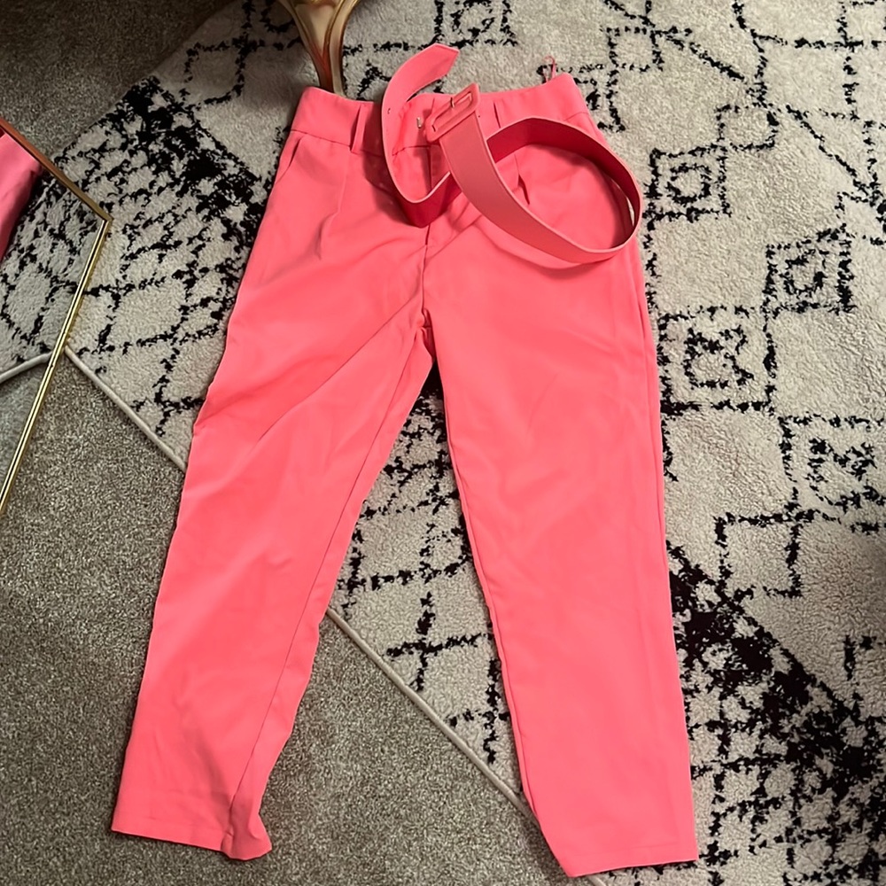 Fun hot pink tailored pants with belt